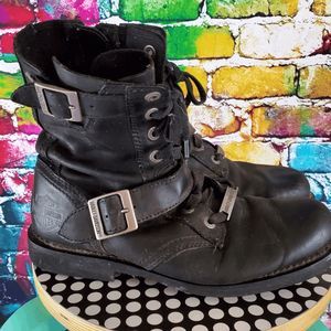 Mens Harley Davidson Leather Lace Up Boots Size 9 Medium Black Biker
